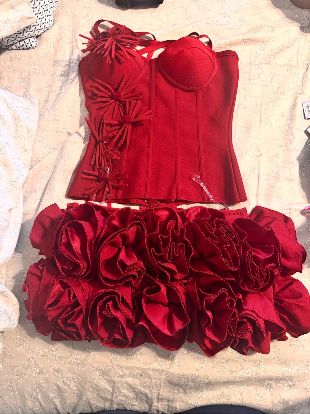 Red Ruffled  Mini Dress - Picture 3 of 11